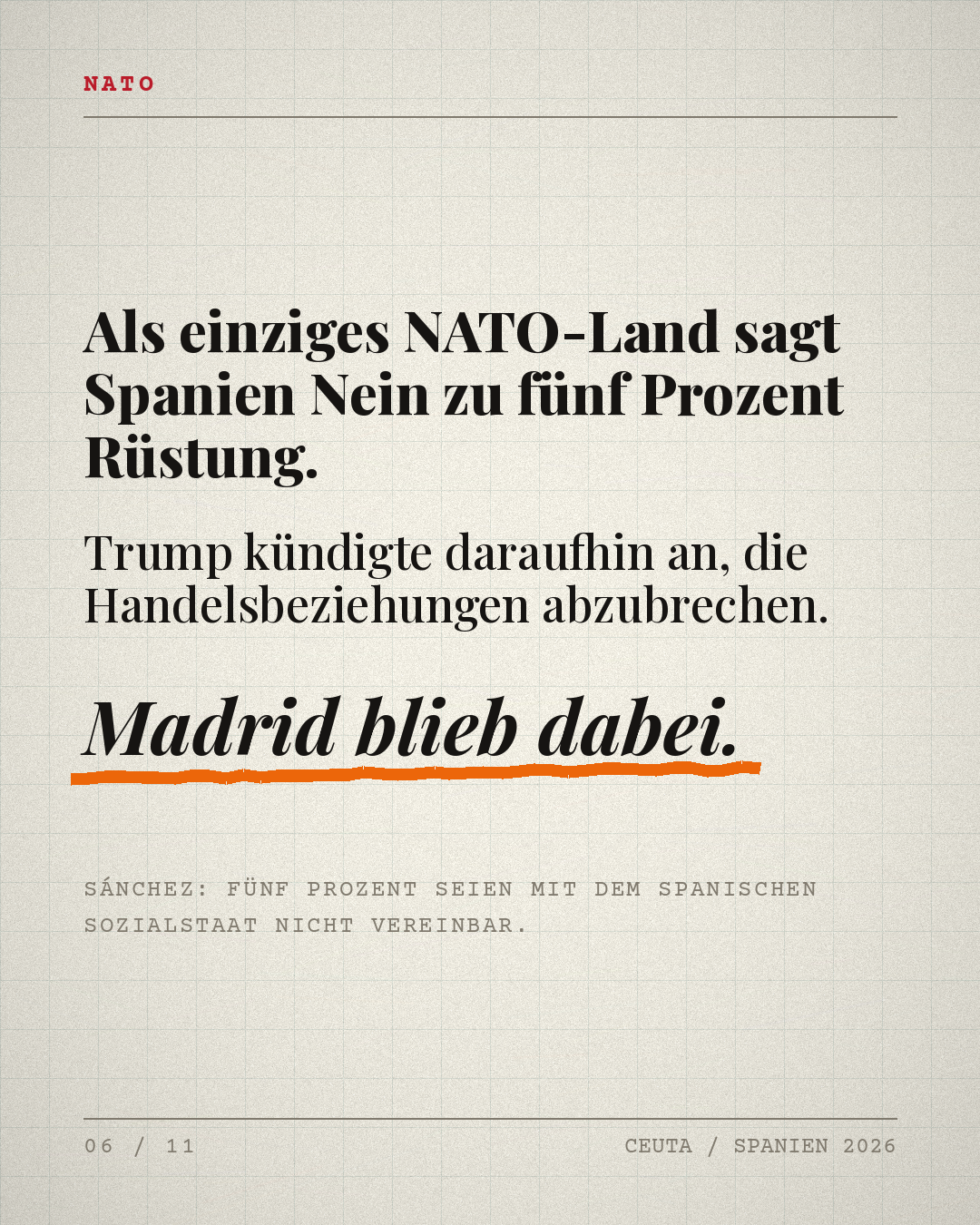 Spanien lehnt die 5-Prozent-NATO-Vorgabe ab — Madrid blieb bei seiner Position