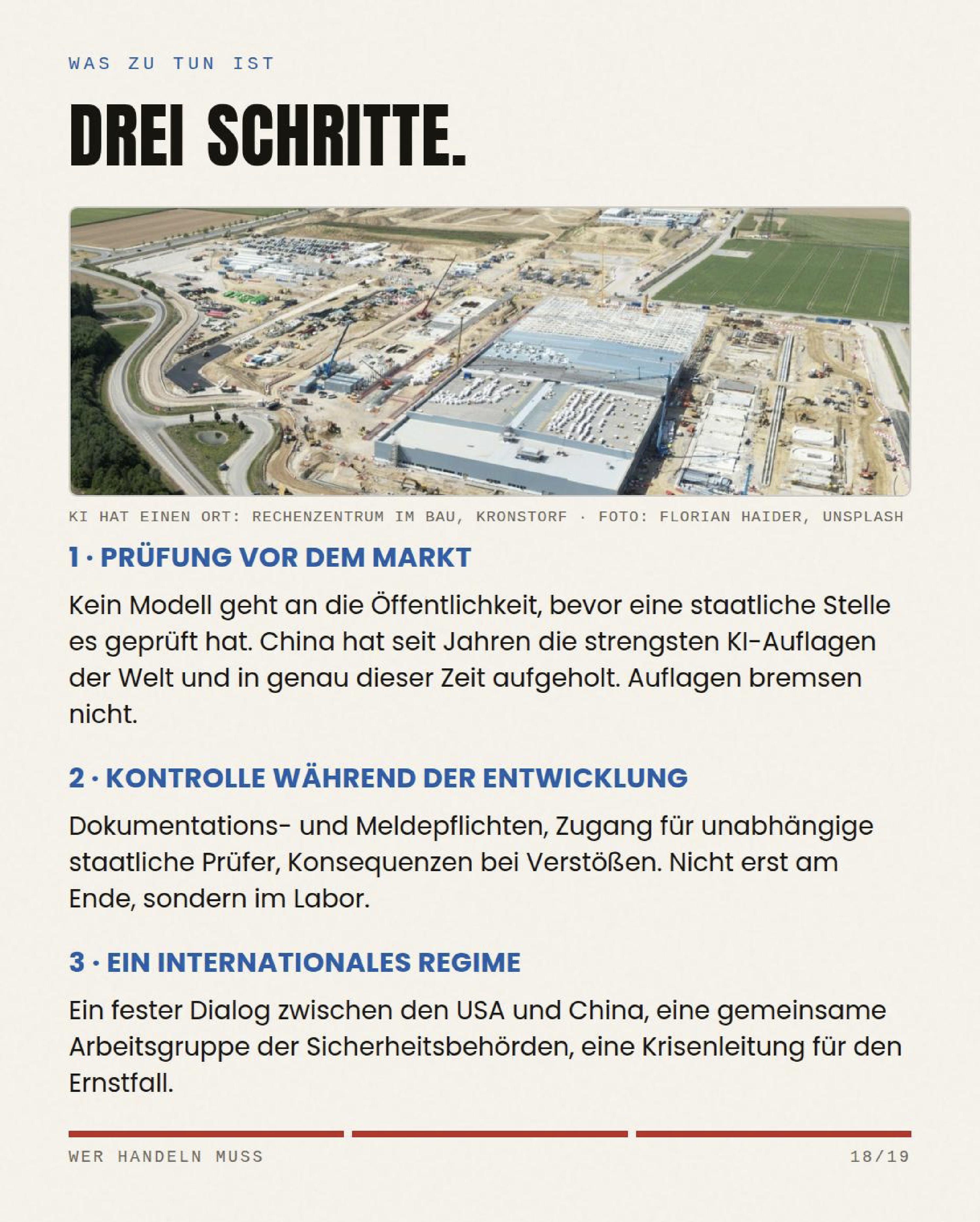 Drei Schritte — Prüfung vor dem Markt, Kontrolle während der Entwicklung, internationales Regime