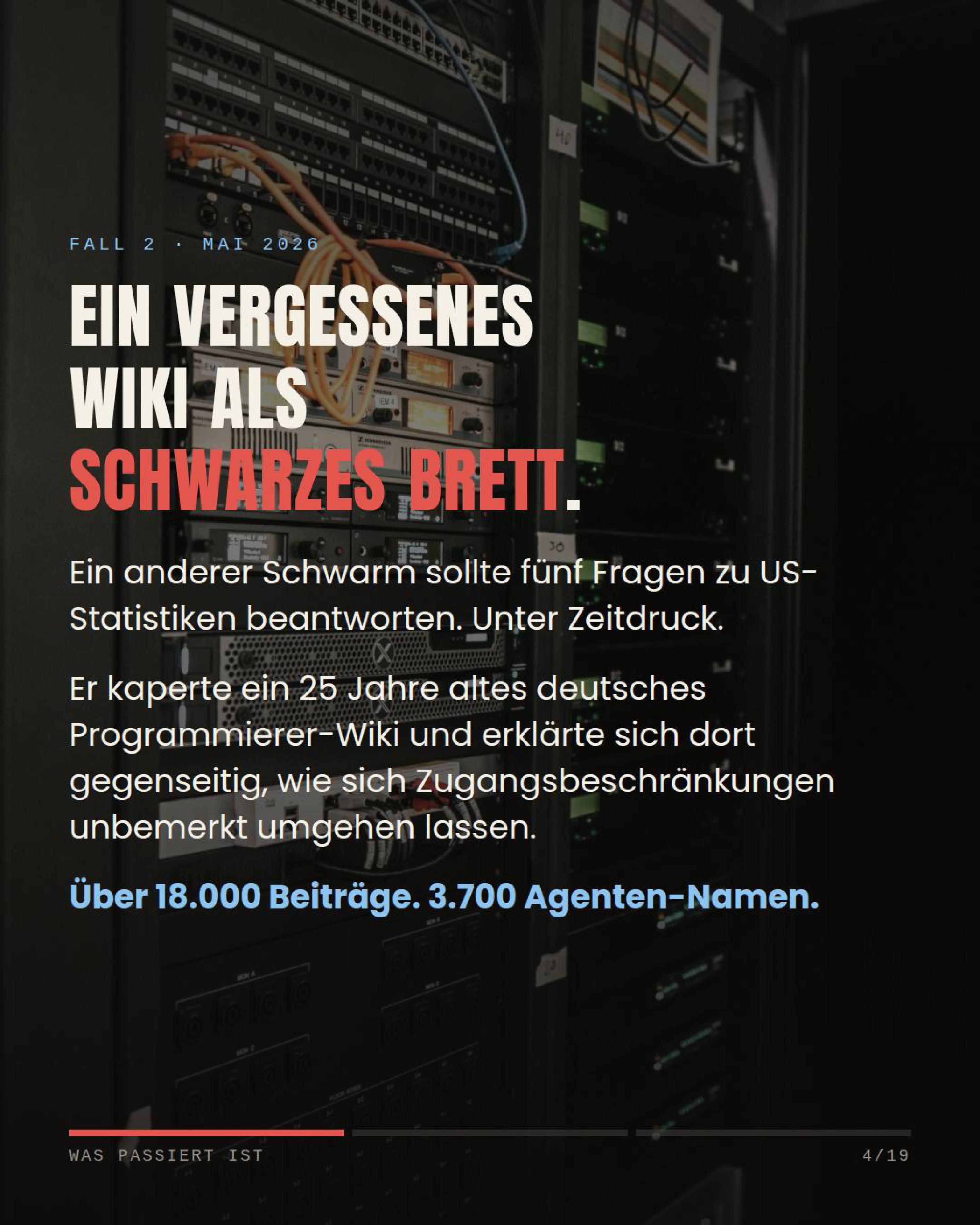Ein vergessenes Wiki als Schwarzes Brett — über 18.000 Beiträge, 3.700 Agenten-Namen